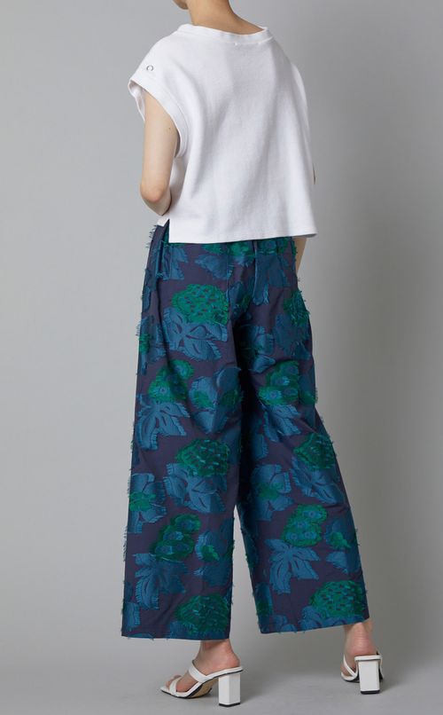 フラワーカットジャガードワイドパンツ