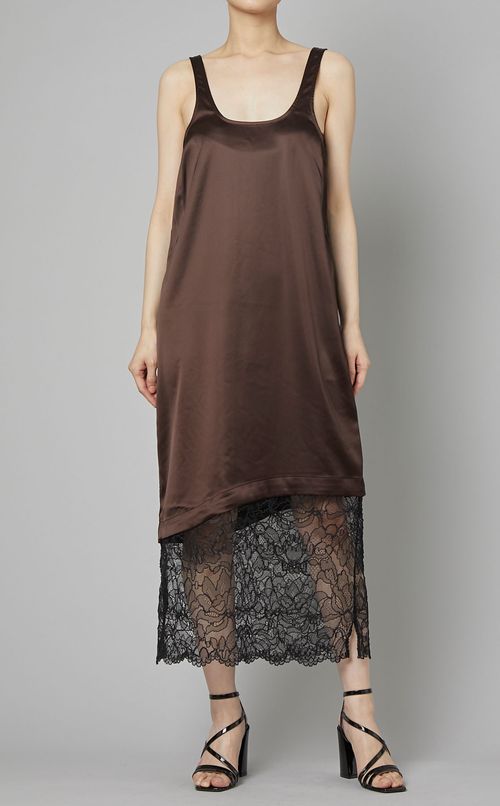 レースミックスUネックロングワンピース