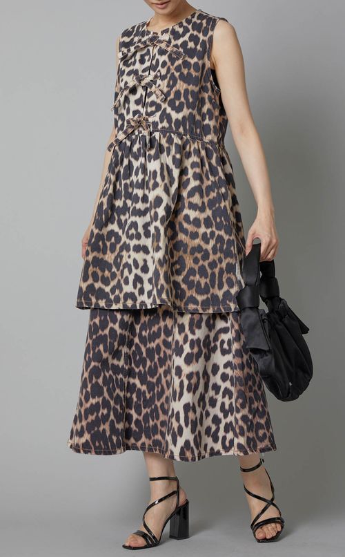 レオパードプリントデニムフレアスカート