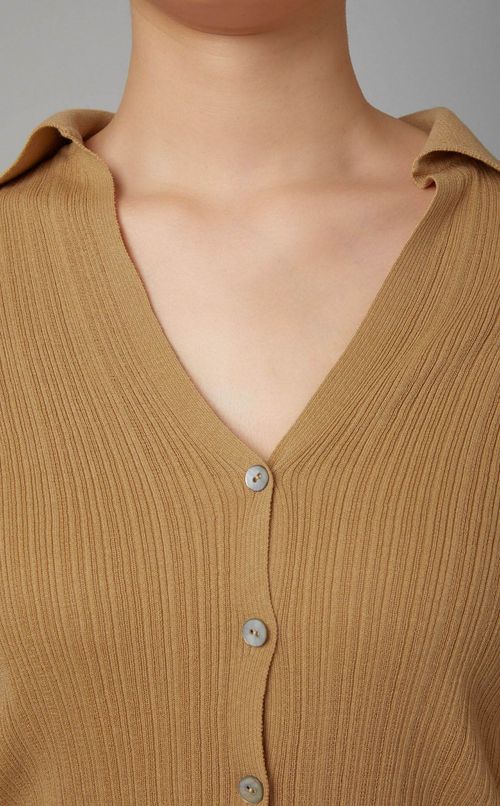 コットンリブポロカラーカーディガン