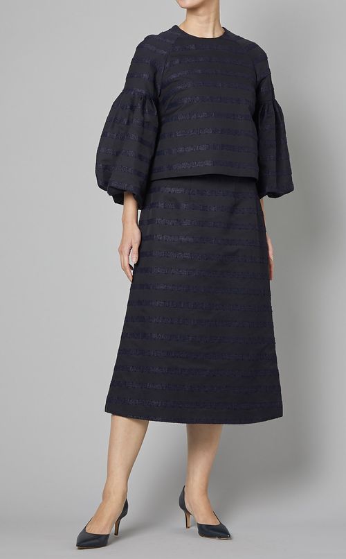 ジャカードボリュームスリーブブラウス