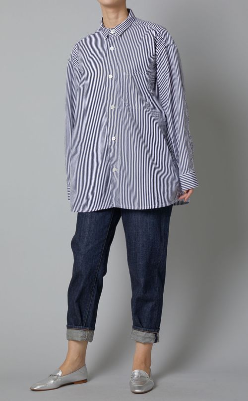 コットンストライプカバーオールシャツ