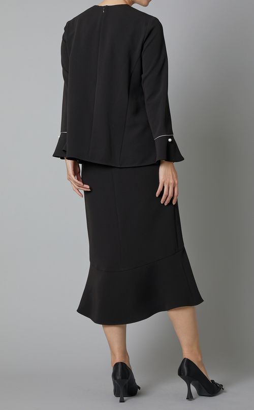 バイカラーパイピングペプラムブラウス