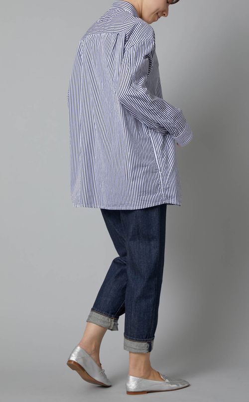 コットンストライプカバーオールシャツ