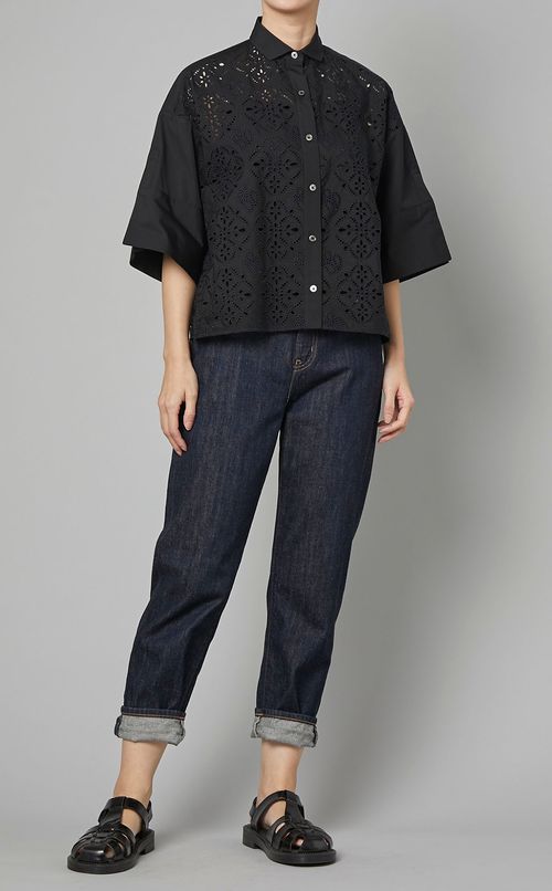 コットンカットワークハーフスリーブシャツ