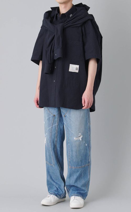 ショールレイヤードハーフスリーブシャツ