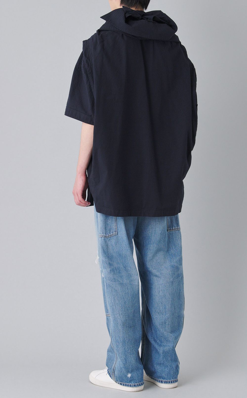 ショールレイヤードハーフスリーブシャツ