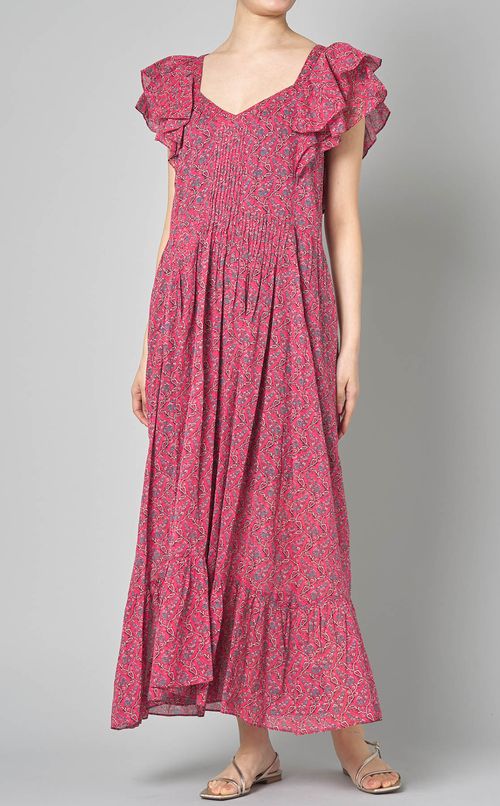 プリントコットンペプラムロングワンピース