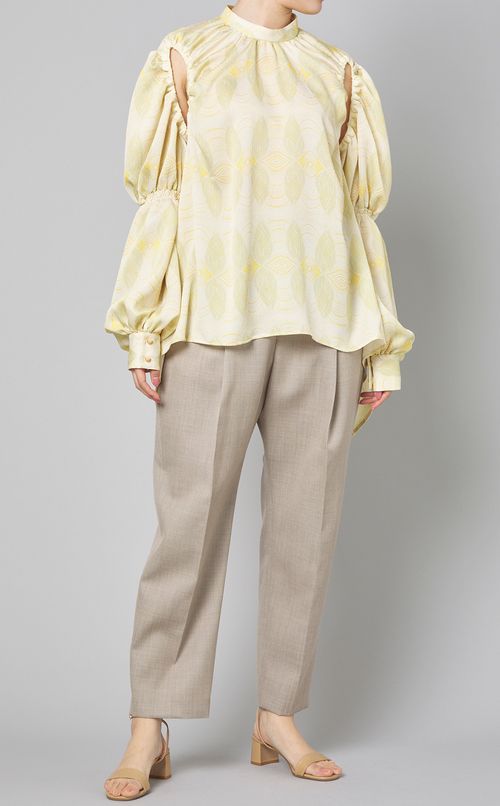 ギャザースリーブ2wayプリントブラウス