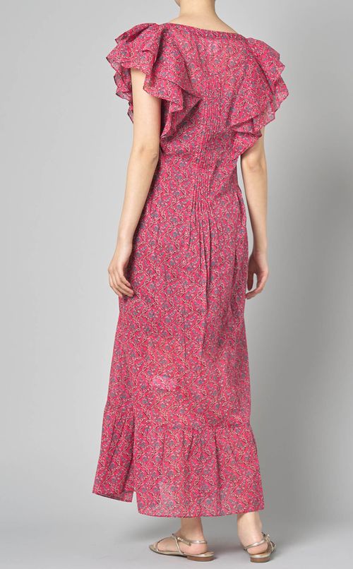 プリントコットンペプラムロングワンピース