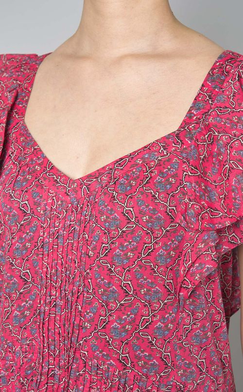 プリントコットンペプラムロングワンピース