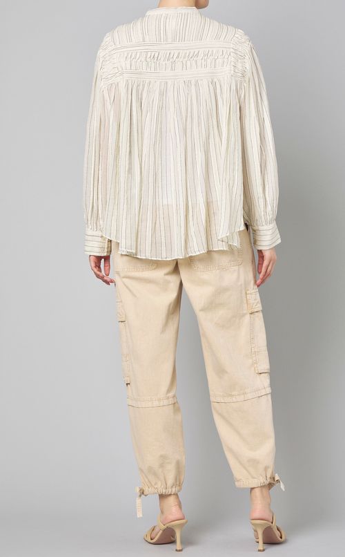 コットンストライプギャザーブラウス