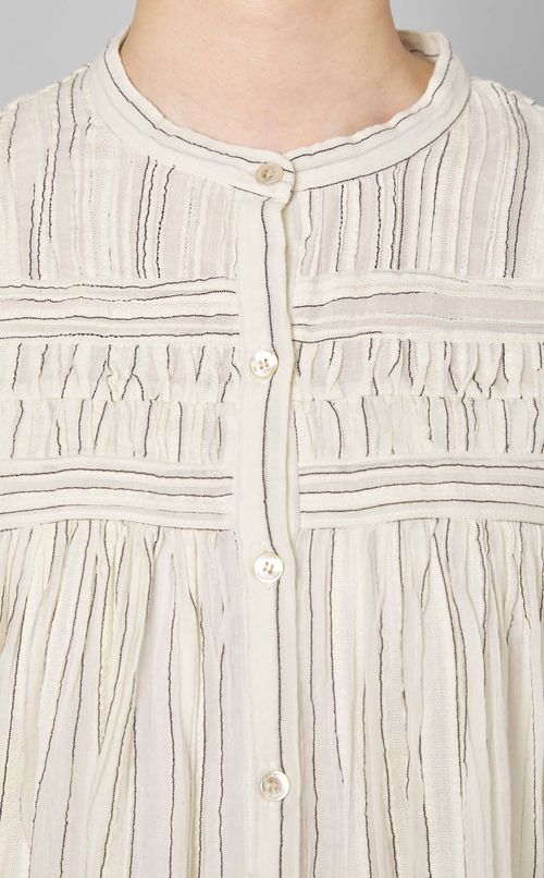 コットンストライプギャザーブラウス