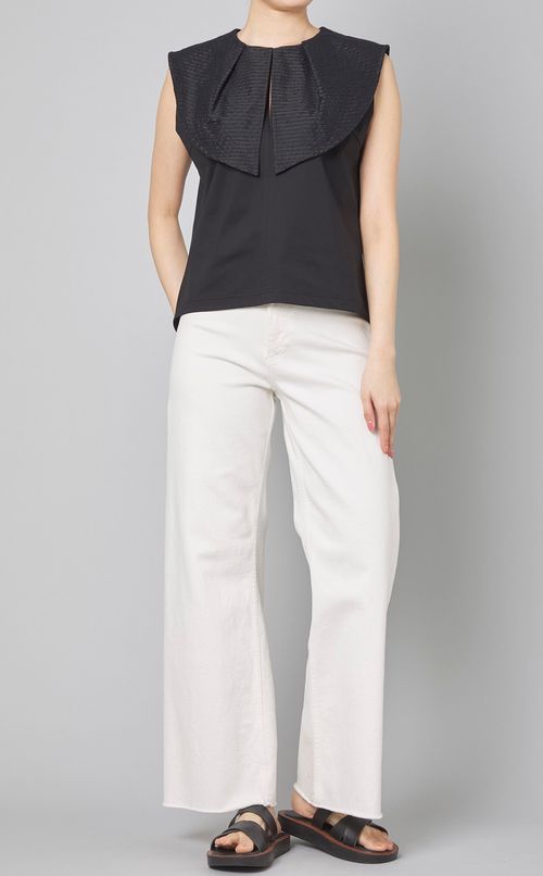 ジャガードカラーノースリーブトップス