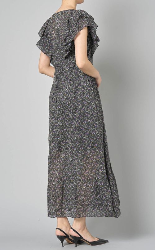 プリントコットンペプラムロングワンピース