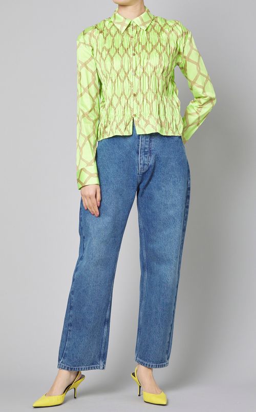 チェーンプリントシャーリングブラウス