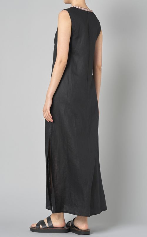 リネンノースリーブエンブロイダリードレス