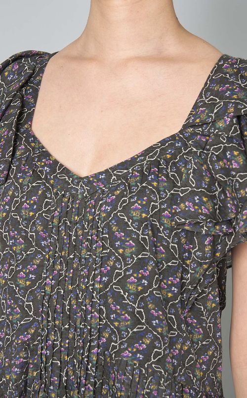 プリントコットンペプラムロングワンピース