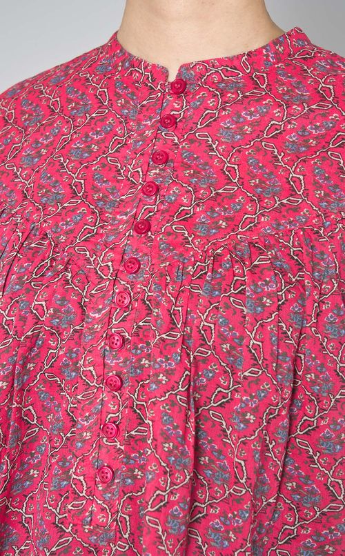 コットンボイルプリントスモックブラウス