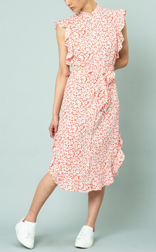 ベルト付フラワープリントワンピース