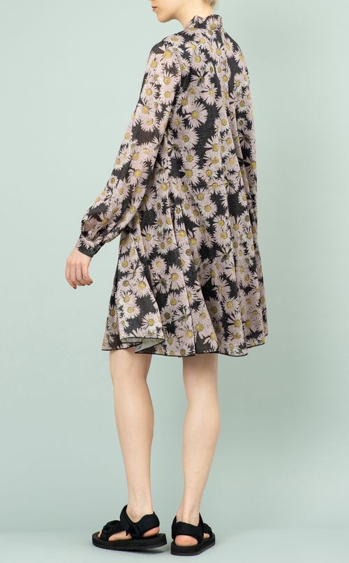 ボウタイ付フラワープリントワンピース