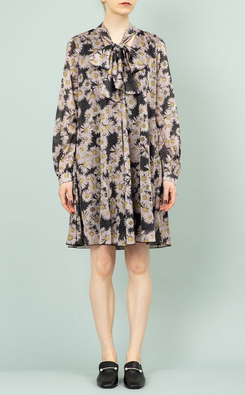 ボウタイ付フラワープリントワンピース