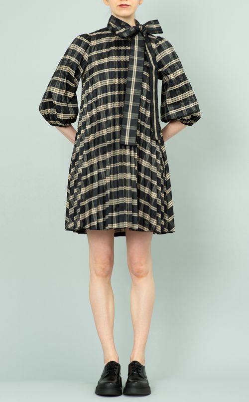 ボウタイチェックミニワンピース