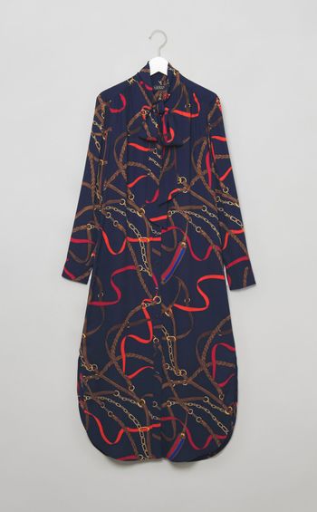 ボウタイスカーフプリントワンピース