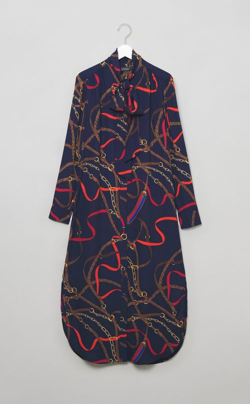 ボウタイスカーフプリントワンピース