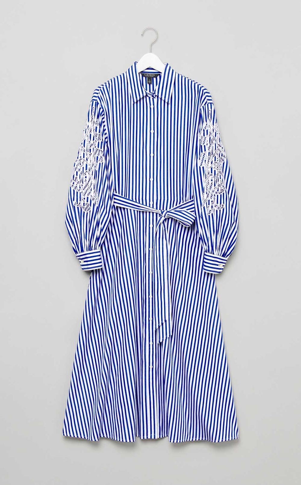 ストライプアイレットシャツワンピース