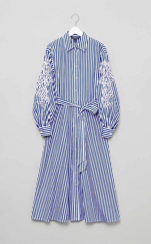 ストライプアイレットシャツワンピース