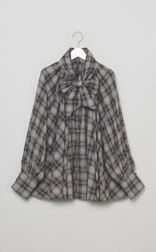 タイ付Vネックボリュームブラウス