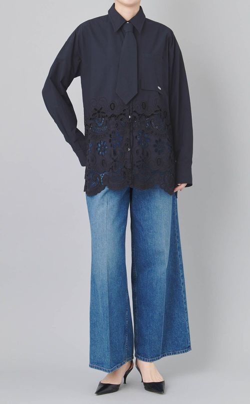 ヘムエンブロイダリーネクタイシャツ