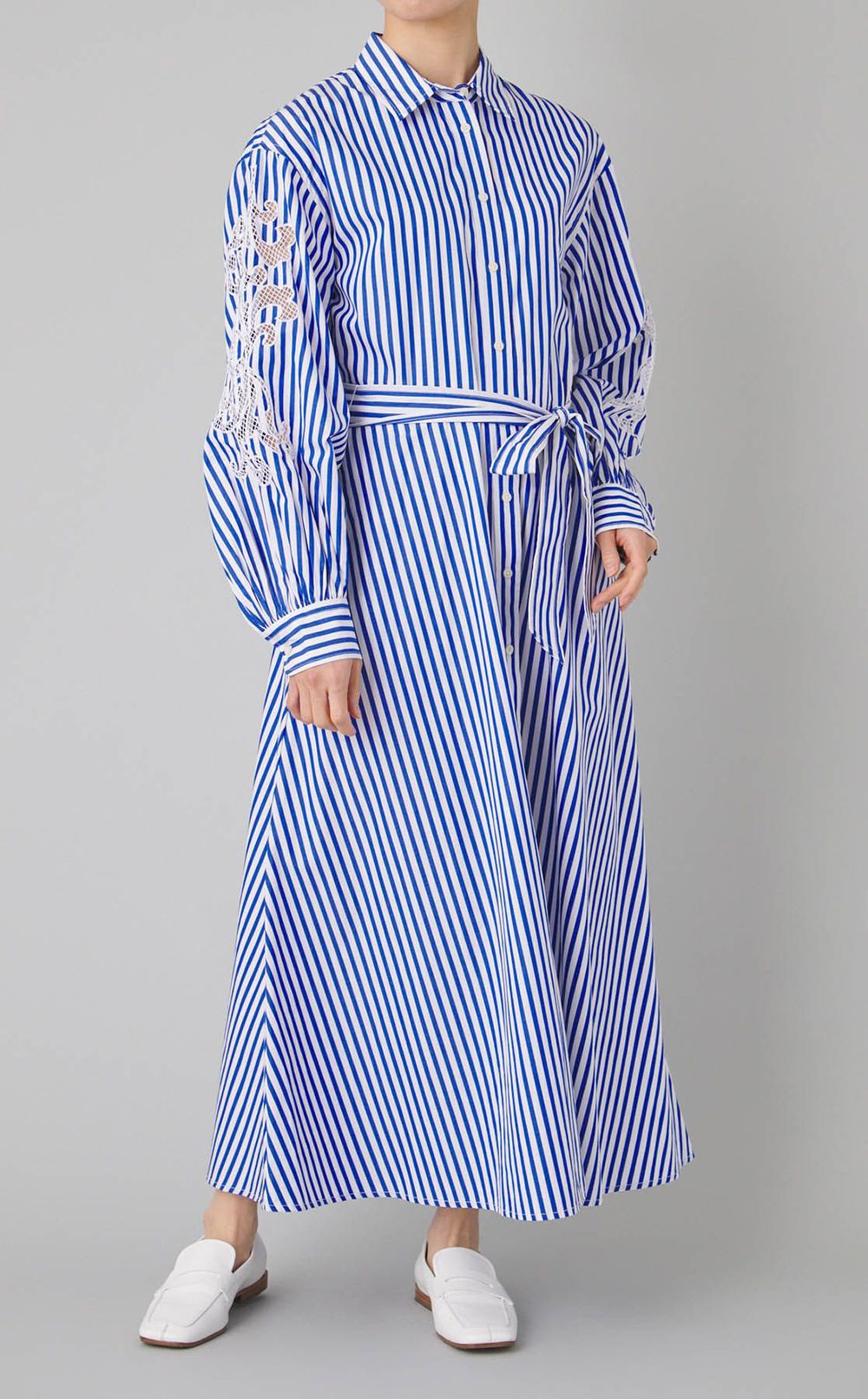 ストライプアイレットシャツワンピース
