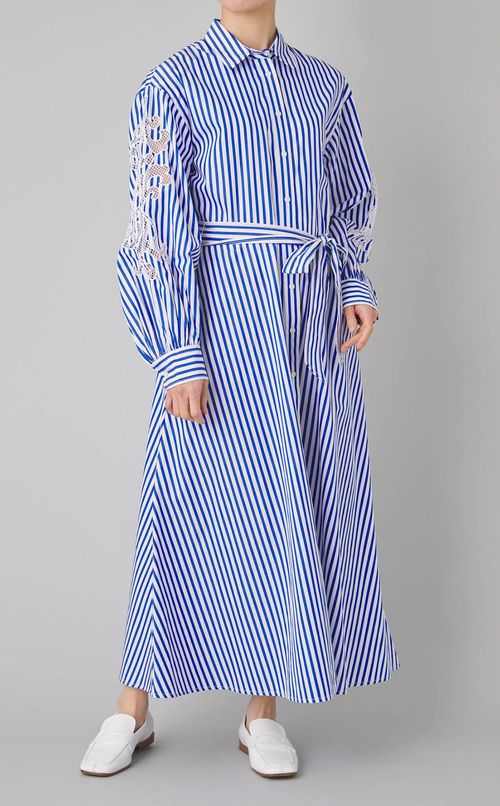 ストライプアイレットシャツワンピース