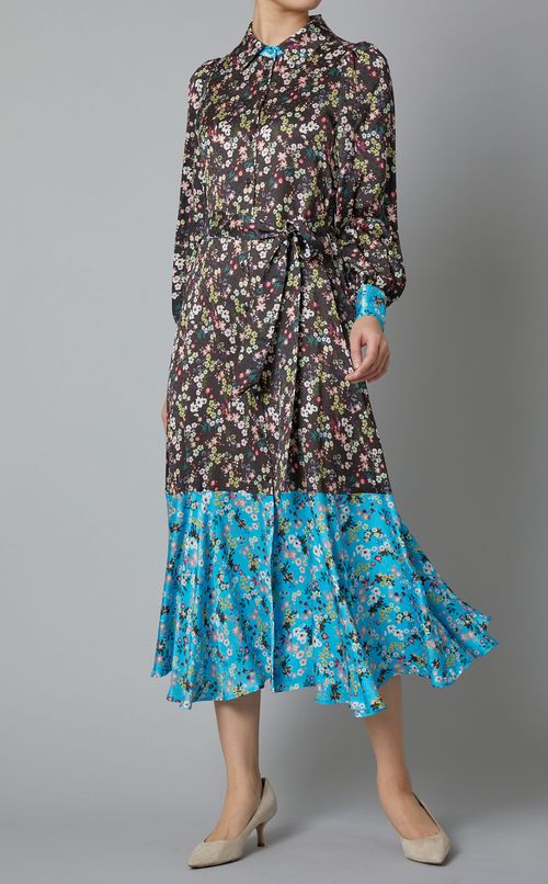 フラワープリントシャツワンピース