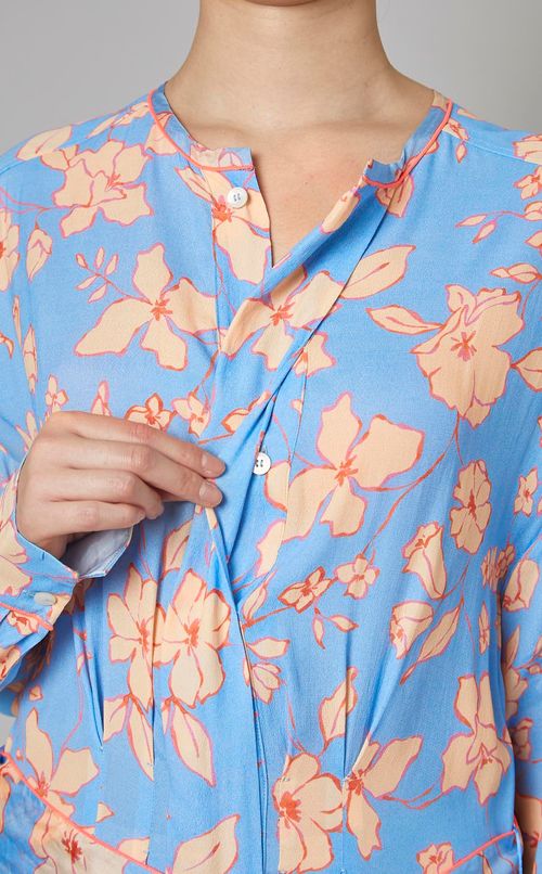 フラワープリントパイピングワンピース