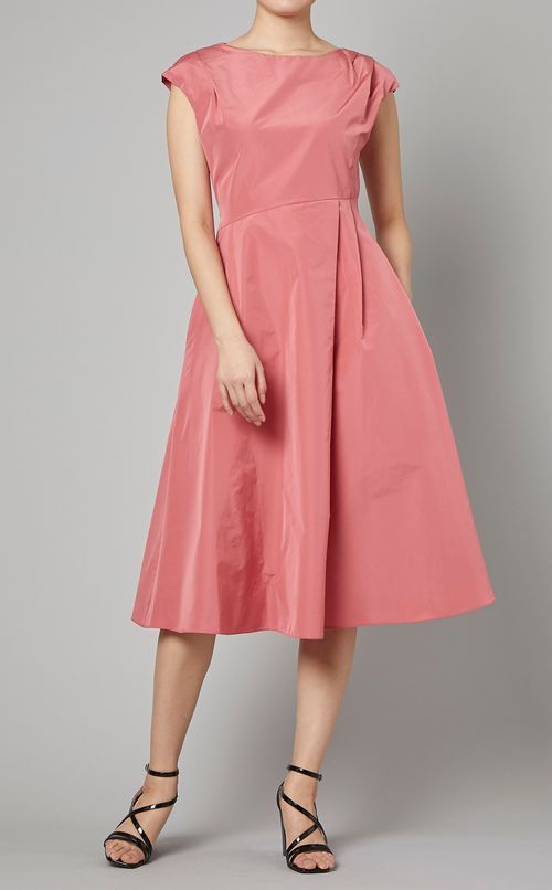 タフタフレンチスリーブソリッドワンピース