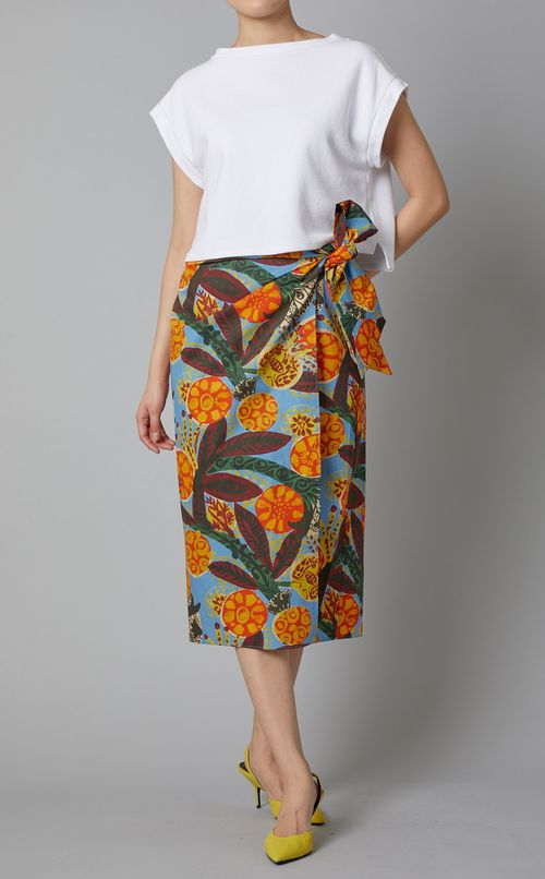 ペイントプリントラップミディスカート