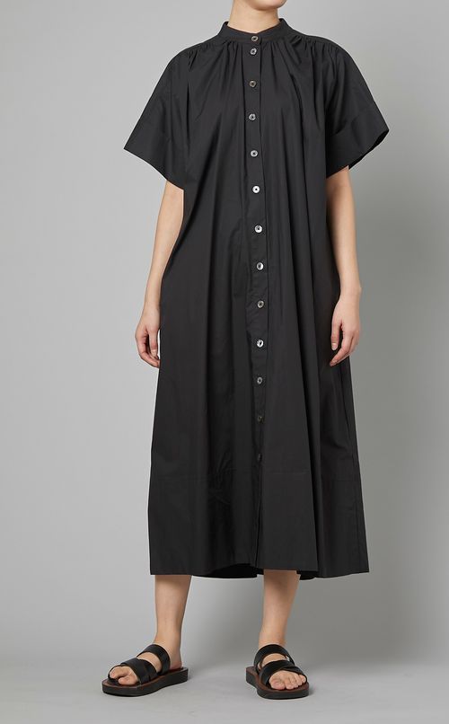 スタンドカラー半袖シャツワンピース