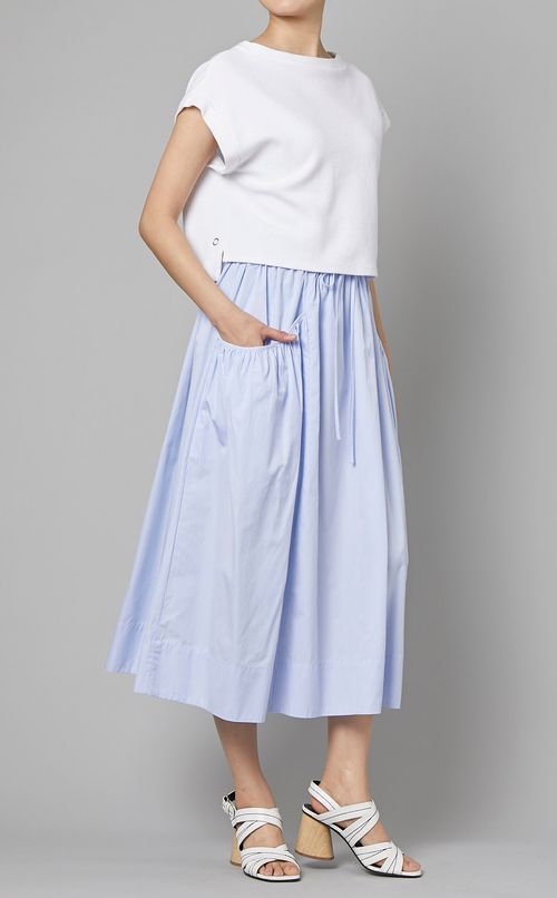 コットンストライプギャザーロングスカート