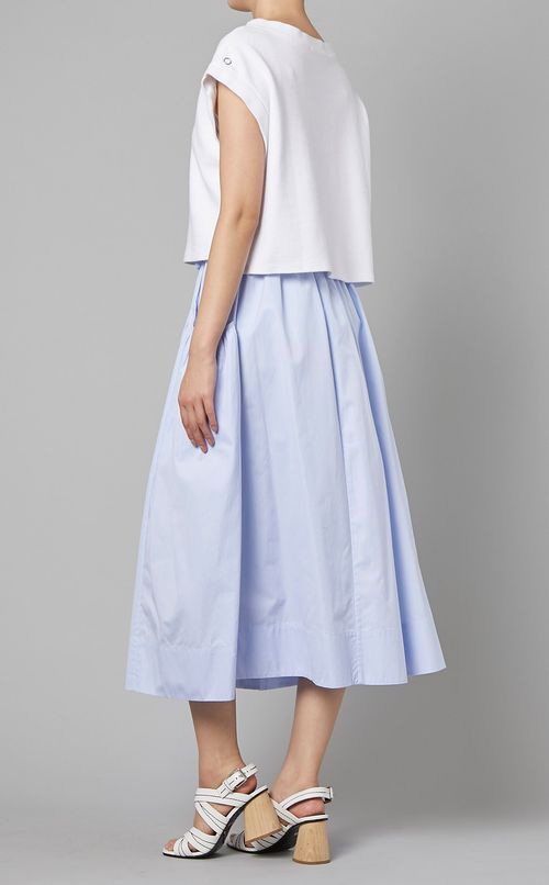 コットンストライプギャザーロングスカート