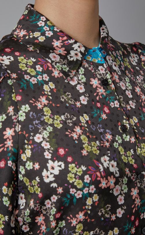 フラワープリントシャツワンピース