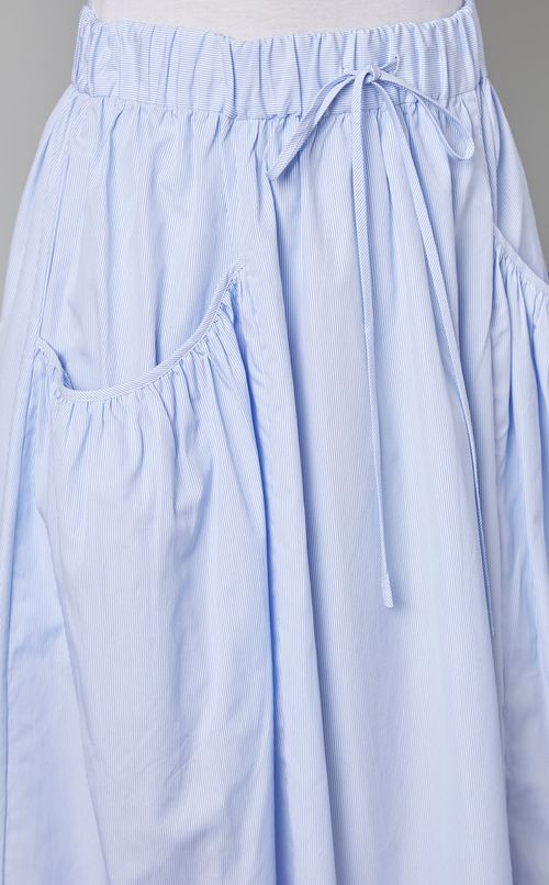 コットンストライプギャザーロングスカート