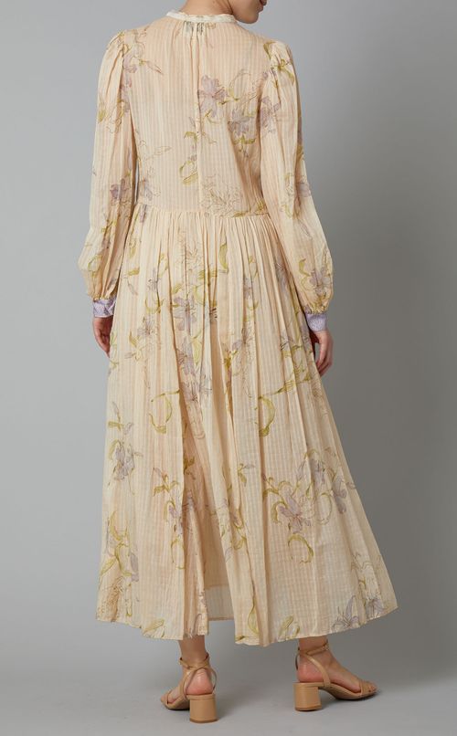 フラワープリントタイネックロングドレス