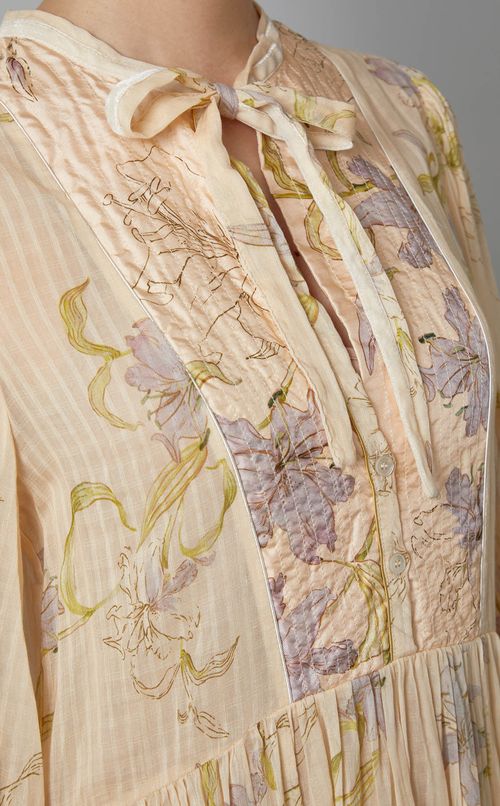 フラワープリントタイネックロングドレス