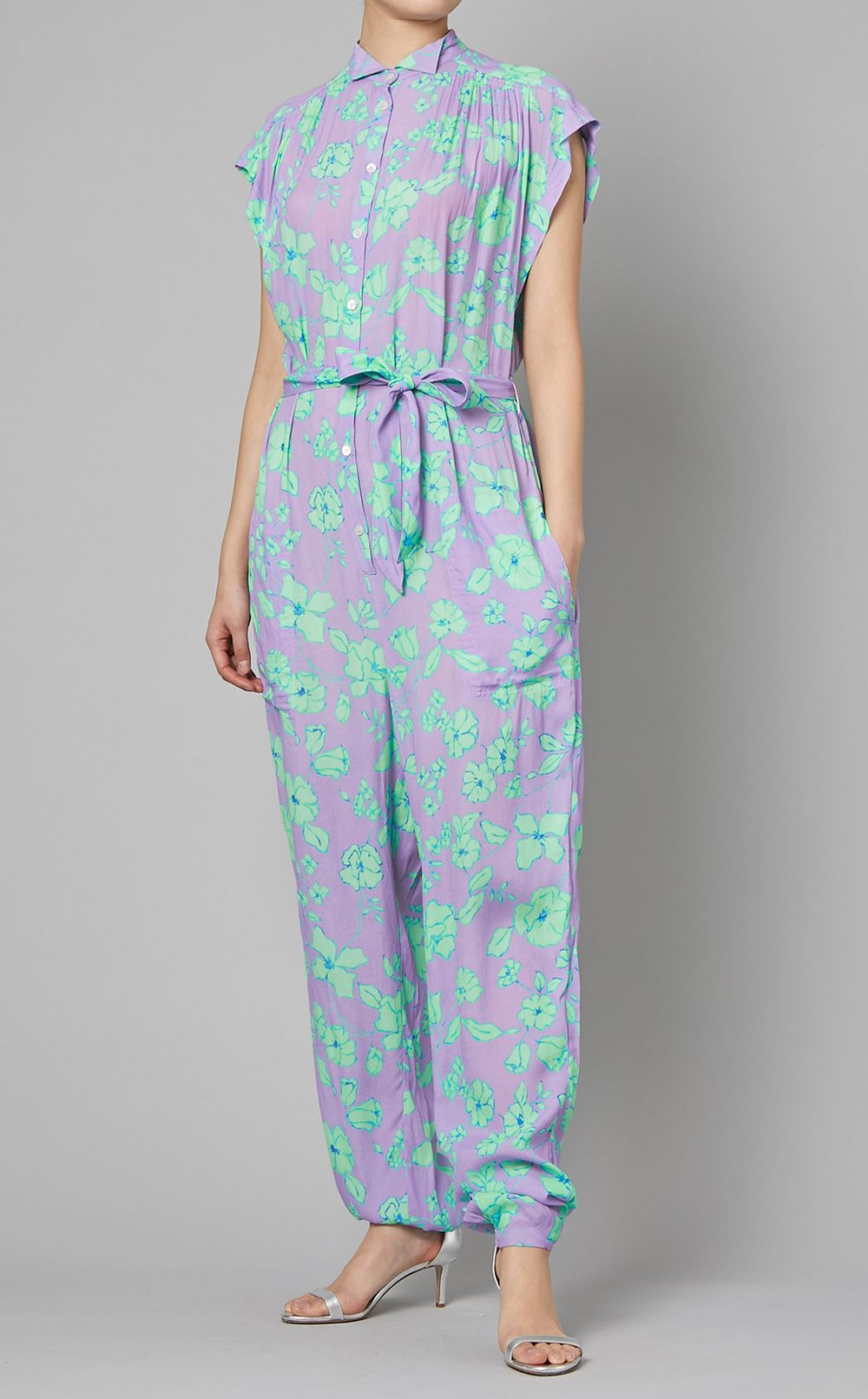 プリントノースリーブオールインワン