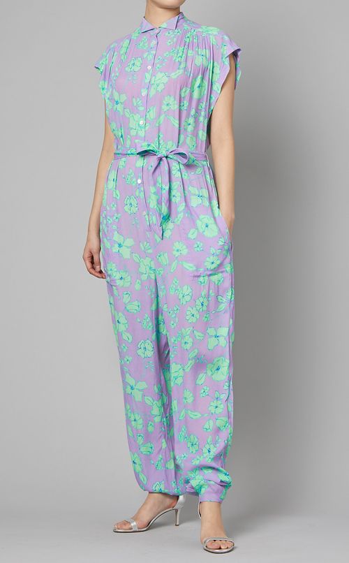 プリントノースリーブオールインワン