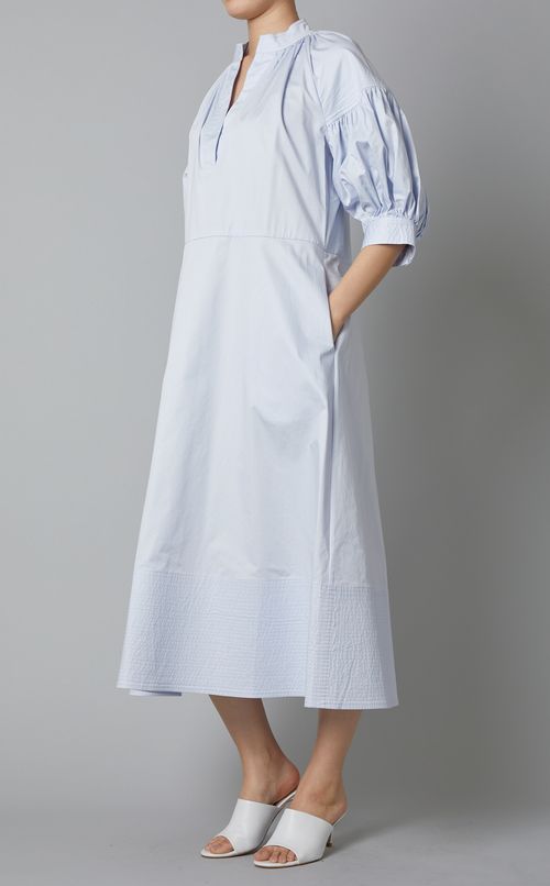 キーネックギャザースリーブロングドレス