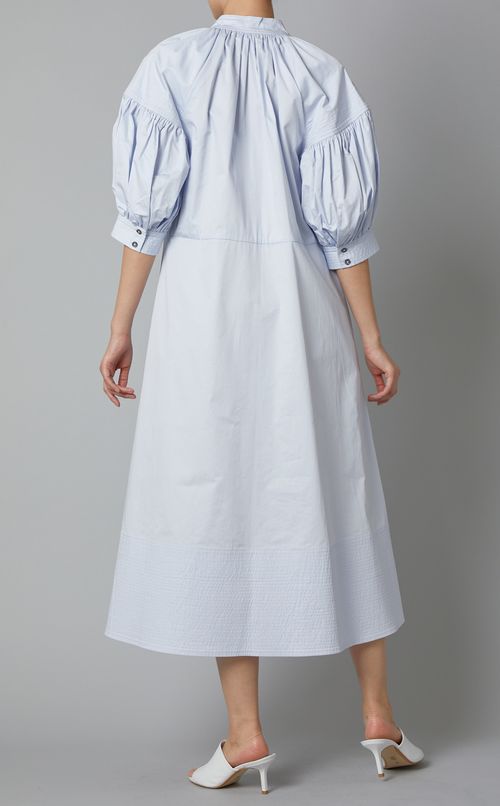 キーネックギャザースリーブロングドレス